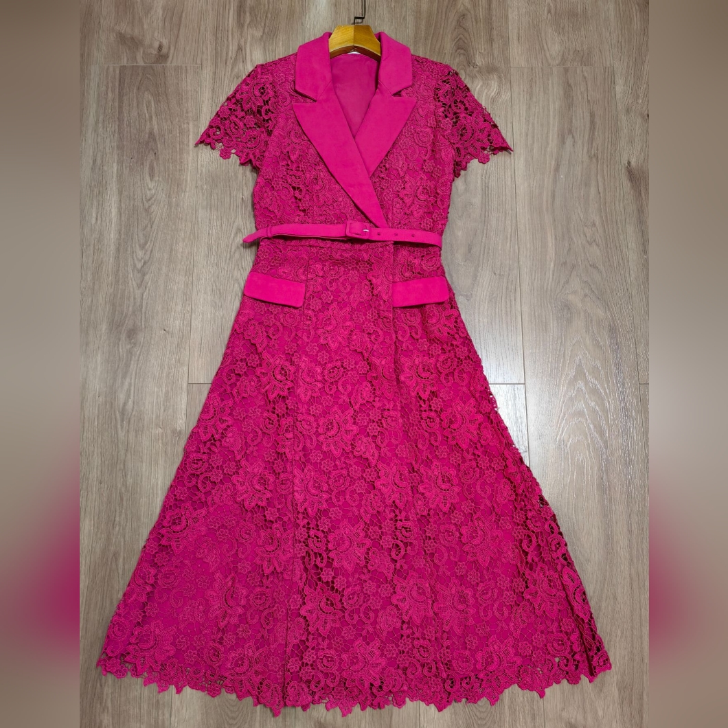 Self-Portrait Magenta Lace Midi Dress